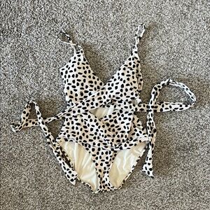 Aerie Black and Cream Leopard Print One-Piece